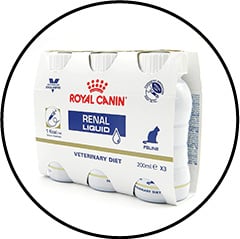  Liquide - Renal Liquid Feline - Royal Canin Veterinary Diet Formule liquide complète et équilibrée spécialement conçue pour l'alimentation par sonde du chat en insuffisance rénale, même pour les plus petites sondes. Bouchon spécialement conçu pour remplir les seringues directement sur les bouteilles. Protéines de haute qualité et taux de phosphore réduit. Contient des EPA et DHA et des antioxydants