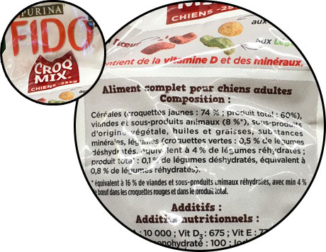 Composition des croquettes Fido Frolic Purina pour chien