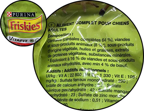 Composition des croquettes Friskies Purina pour chien